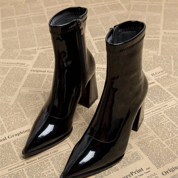 Black Business Casual Women's Elegant Short Boots - Picture 2 of 5